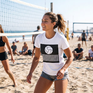 Minimalistisches Volleyball und Netz Schwarz und W T-Shirt