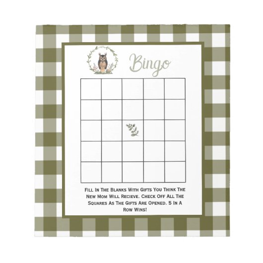 Minimalistisches Wald-Bingo-Spiel Notizblock (Vorderseite)