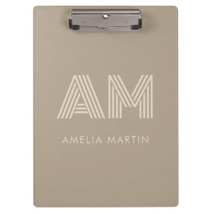 Minimalistisches Warmes Taupe-Ästhetik-Monogramm Klemmbrett