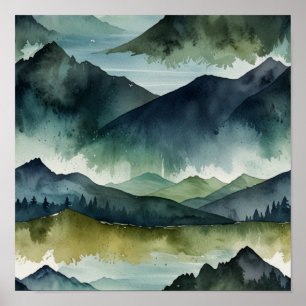 Minimalistisches Wasserfarben-Gebirgsplakat Poster