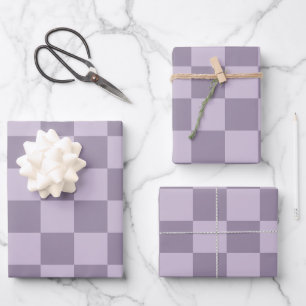 Minimalistisches, weiches Lavendel-Karomuster  Geschenkpapier Set