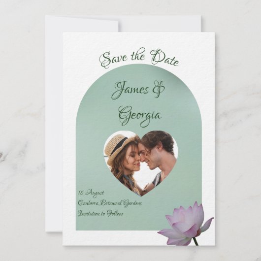 Minimalistisches Weichrosa und grüne Lotus Save th Einladung (Vorderseite)