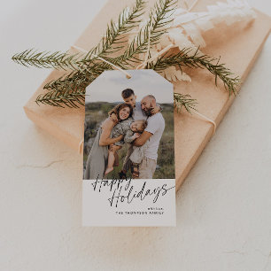 Minimalistisches Weihnachts-Foto Skript glückliche Geschenkanhänger