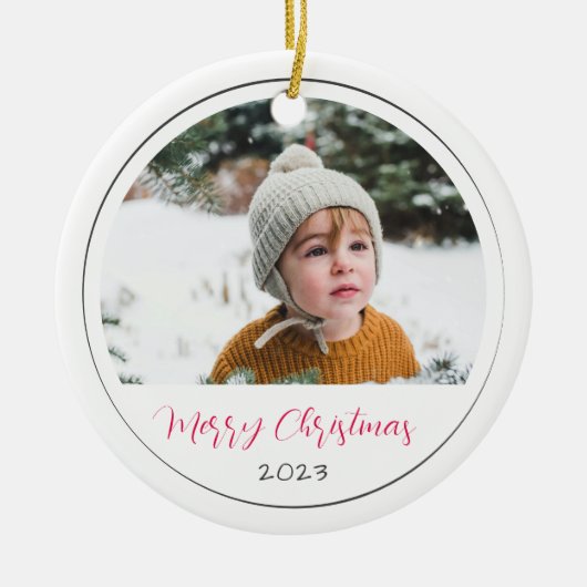 Minimalistisches Weihnachts-Script-Foto Keramik Ornament (Vorne)