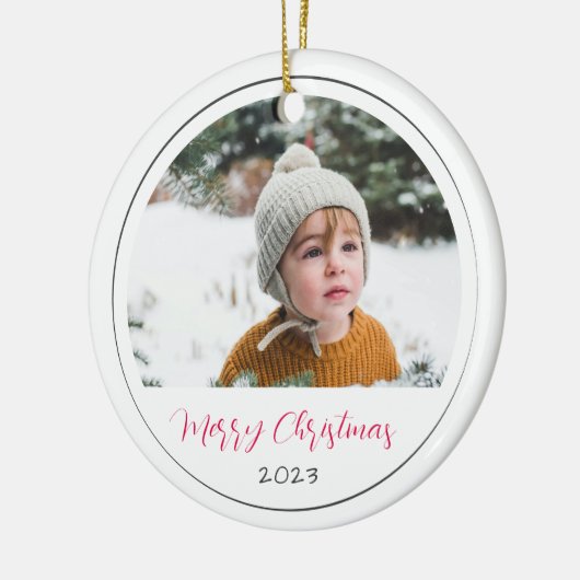 Minimalistisches Weihnachts-Script-Foto Keramik Ornament (Links)