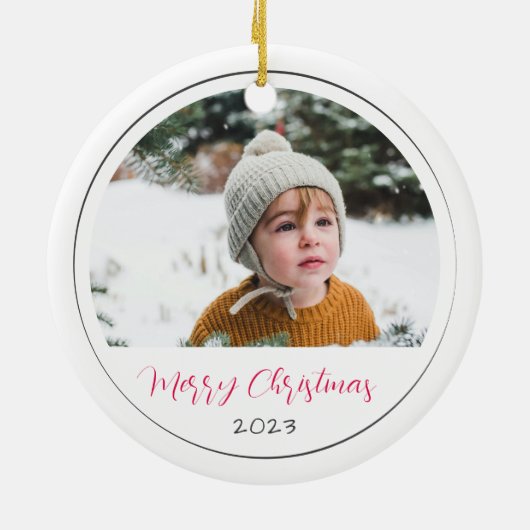 Minimalistisches Weihnachts-Script-Foto Keramik Ornament (Hinten)