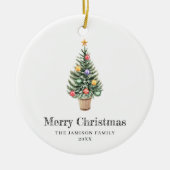 Minimalistisches Weihnachtsbaumfamilienjahr Keramik Ornament (Vorne)