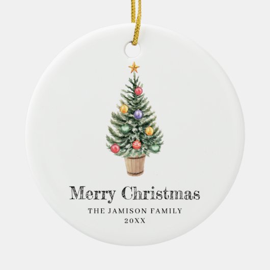 Minimalistisches Weihnachtsbaumfamilienjahr Keramik Ornament (Vorne)