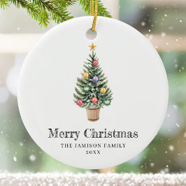 Minimalistisches Weihnachtsbaumfamilienjahr Keramik Ornament