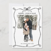 Minimalistisches Weihnachtsboho Black Bow Ribbon 2 Feiertagskarte (Vorderseite)