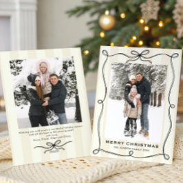 Minimalistisches Weihnachtsboho Black Bow Ribbon 2 Feiertagskarte