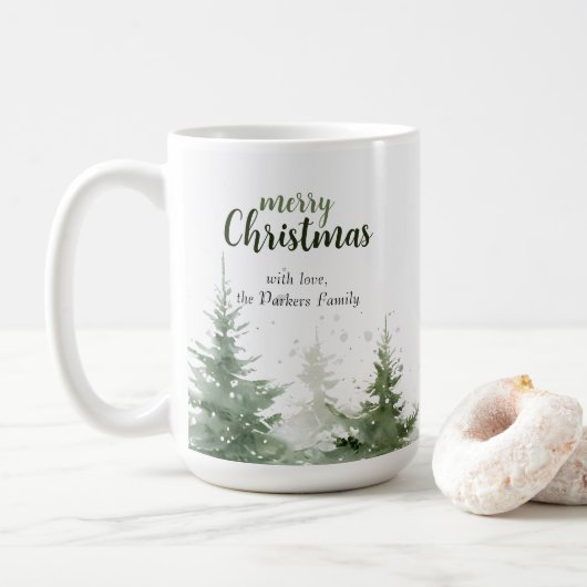 Minimalistisches Weihnachtsgebirge Evergreen Snow Kaffeetasse (Mit Donut)