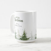 Minimalistisches Weihnachtsgebirge Evergreen Snow Kaffeetasse (Vorderseite Links)