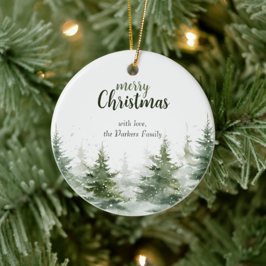 Minimalistisches Weihnachtsgebirge Evergreen Snow Keramik Ornament (Baum)