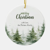 Minimalistisches Weihnachtsgebirge Evergreen Snow Keramik Ornament (Vorne)
