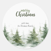 Minimalistisches Weihnachtsgebirge Evergreen Snow Runder Aufkleber (Vorderseite)