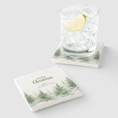 Minimalistisches Weihnachtsgebirge Evergreen Snow Steinuntersetzer (Seitenansicht)