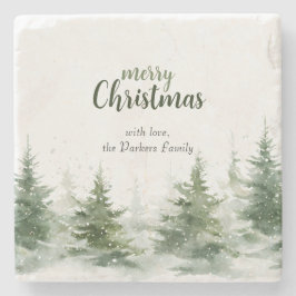 Minimalistisches Weihnachtsgebirge Evergreen Snow Steinuntersetzer