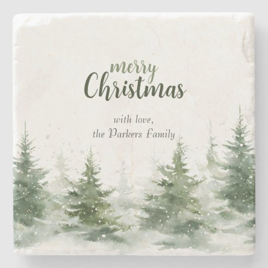 Minimalistisches Weihnachtsgebirge Evergreen Snow Steinuntersetzer (Vorderseite)