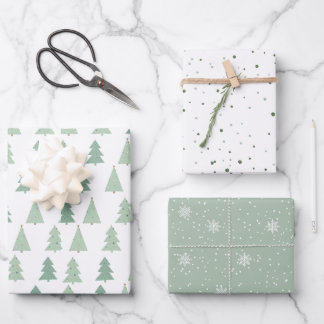 Minimalistisches Weihnachtsgrün-Pine-Geschenk Geschenkpapier Set