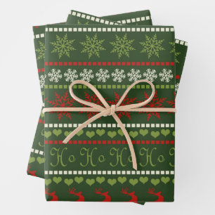 Minimalistisches Weihnachtsmuster - Schneeflocken, Geschenkpapier Set