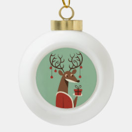 Minimalistisches Weihnachtsschenk für Rentiere Keramik Kugel-Ornament
