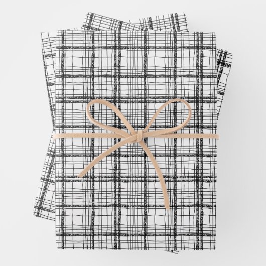 Minimalistisches Weihnachtsschwarz & Weiß Zeichnen Geschenkpapier Set (Beispiel)