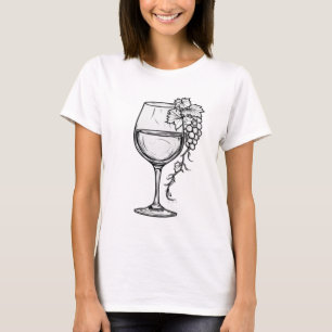 Minimalistisches Wein Glas & Trauben Linien Kunst  T-Shirt