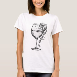 Minimalistisches Wein Glas & Trauben Linien Kunst T-Shirt