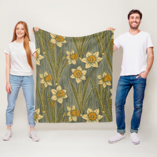 Minimalistisches weiß-gelbes Narzissen-Blumenmuste Fleecedecke