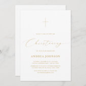 Minimalistisches Weiß & Gold Elegantes Script Chri Einladung (Vorne/Hinten)