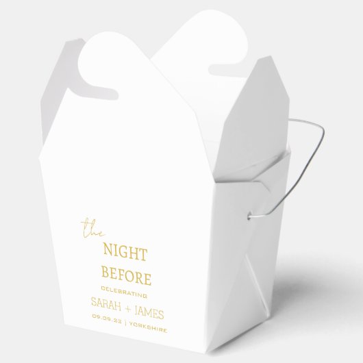 Minimalistisches Weiß & Gold in der Nacht vor der Geschenkschachtel (Geöffnet)