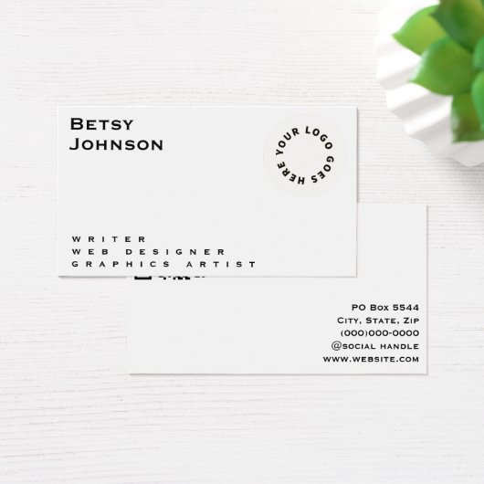 Minimalistisches Weiß mit Logos und QR-Code Visite (Schreibtisch)