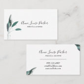 Minimalistisches Weiß mit zarten Blätter Visitenkarte (Vorne/Hinten)