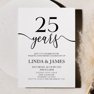 Minimalistisches Weiß Schwarz 25. Hochzeitstag Einladung