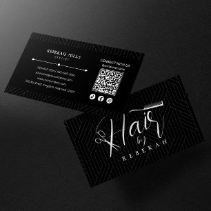 Minimalistisches Weiß-Schwarz-Muster Friseur QR-Co Visitenkarte