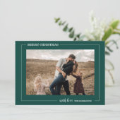 Minimalistisches Weiß und Grün Foto Weihnachten (Stehend Vorderseite)