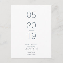 Minimalistisches Weiß und Navy Blau Save the Date Ankündigungspostkarte