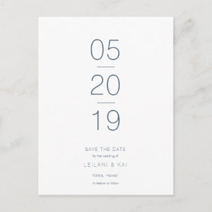 Minimalistisches Weiß und Navy Blau Save the Date Ankündigungspostkarte