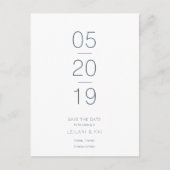 Minimalistisches Weiß und Navy Blau Save the Date Ankündigungspostkarte (Vorderseite)