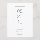 Minimalistisches Weiß und Navy Save the Date Postk Ankündigungspostkarte (Vorderseite)