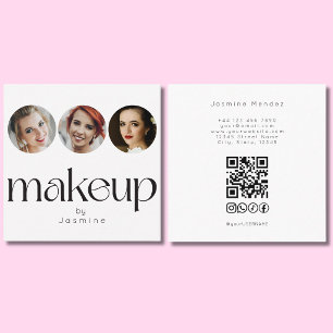 Minimalistisches weißes 3-Foto-MUA-QR-Code-Socials Quadratische Visitenkarte