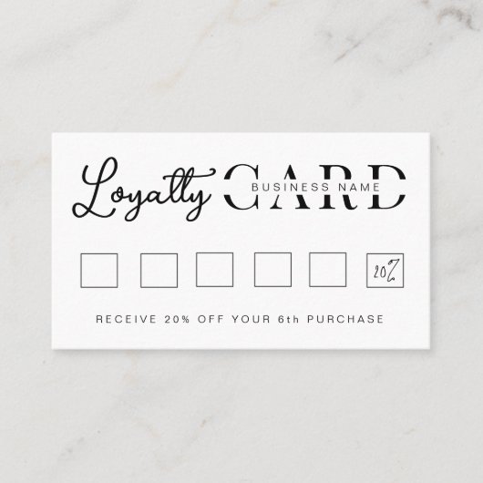 Minimalistisches Weißes Anfangsskript Treuekarte (Vorderseite)