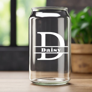 Minimalistisches weißes Buchstaben-D-Monogramm und Dosenglas