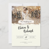 Minimalistisches Weißes Cream Foto Elegante Hochze Einladung (Vorderseite)