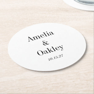 Minimalistisches Weißes Elegantes Hochzeitsszenari Runder Pappuntersetzer