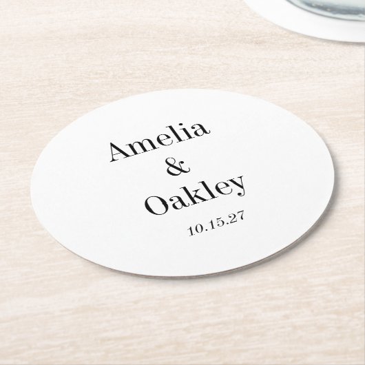 Minimalistisches Weißes Elegantes Hochzeitsszenari Runder Pappuntersetzer (Angewinkelt)