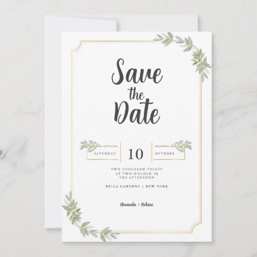 Minimalistisches Weißes Frame Gold Save The Date (Vorderseite)