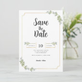 Minimalistisches Weißes Frame Gold Save The Date (Stehend Vorderseite)