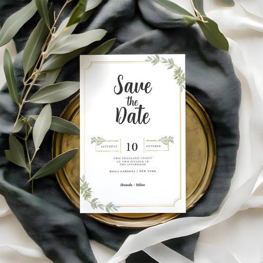 Minimalistisches Weißes Frame Gold Save The Date